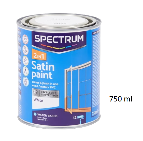 Spectrum Lack 2-in-1 Primer Finish Holz Metall PVC Seidenglanzlack Weiß Satin 750ml