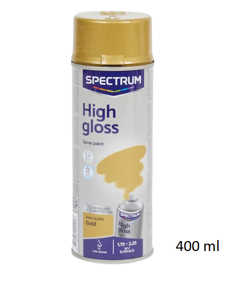Spectrum 400 ml Sprühfarbe Gold Hochwertiger Acryl Goldspray Hochglanz schnell trocknet Innen und Außen - Fertiganstrich Holz Metall Glas Stein Lack
