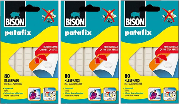 Bison - Patafix Fix paste 80 abnehmbare und wiederverwendbare Klebepads, Weiß (3 x 80er Set = 240 Pellets)