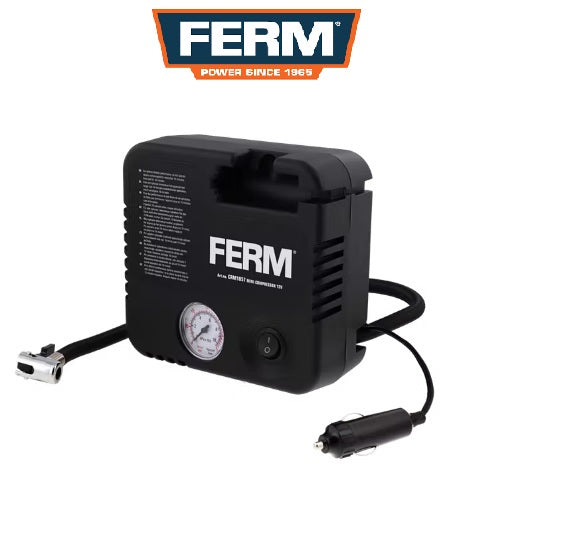 FERM Mini 12V Auto Luftkompressor 10 Bar 3 Zusatzadapter elektrische Luftpumpe Luftmatraze Fahrrad