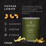 P-STASH Cashew Pfeffer Zitrone, Edle Cashewkerne 55g, fettfreie Trommelröstung,