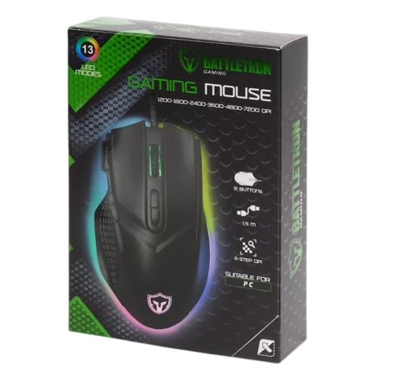 Battletron USB  Gaming Optisch Maus 13 LED 8 Buttons bis 7200 Dpi für PC Laptop