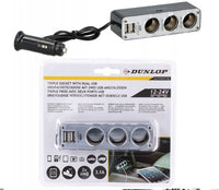 Dunlop Auto Zigarettenanzünder - Dreifachsteckdose 12-24 V 2 USB 5V 3.1A super schnell laden