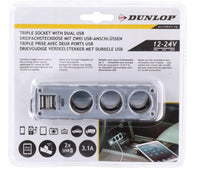 Dunlop Auto Zigarettenanzünder - Dreifachsteckdose 12-24 V 2 USB 5V 3.1A super schnell laden