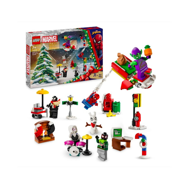 LEGO Adventskalender Spider-Man 2024 für Jungen & Mädchen ab 7 Jahren, 246 Teile, 5 Minifiguren, 76293