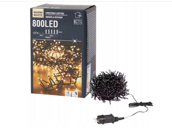 Weihnachts Deko Lichterkette 800 LED 15 m lang für Innen und Außen Warm Weiß