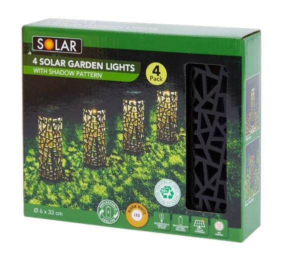 Solar Gartenbeleuchtung 4 Stück schwarz 20 cm kabellos warm weiß