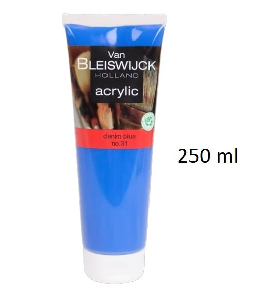 Malfarbe, Künstler, Van Bleiswijck Acrylfarbe Denim Blau 250ml