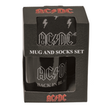 AC/DC Fan Geschenkset Back in Black Kaffeebecher 300 ml Socken 41-45 Geschenkbox