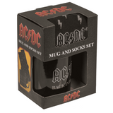 AC/DC Fan Geschenkset Back in Black Kaffeebecher 300 ml Socken 41-45 Geschenkbox