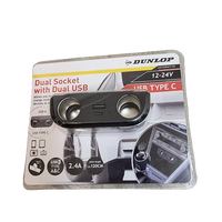 Dunlop Duo-Autosteckdose Doppelstecker 1 - USB & 1 USB C Anschlüssen 12-24V 2.4A