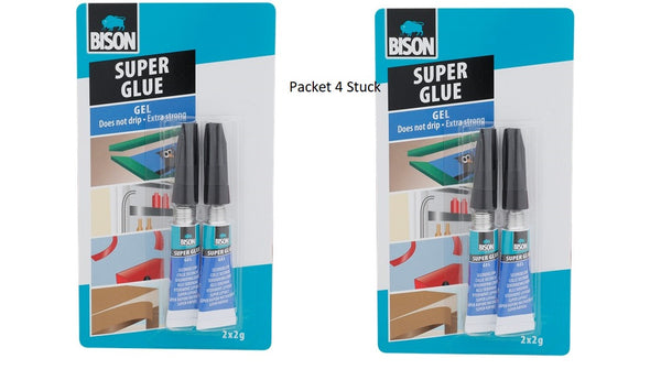 Bison  Sekundenkleber 4 Stuck x2g Sofort Instant Klebstoff Gel starke Klebekraft