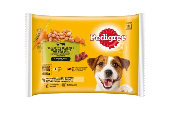 Pedigree 4-Pack Huhn & Gemüse in Sauce und Rind & Gemüse in Sauce